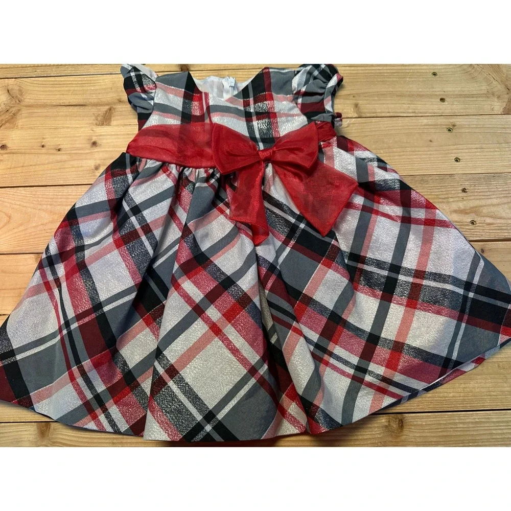 Bonnie Baby Plaid Dress Red Bow Girls‎ Size 18 Months Holiday Christmas
